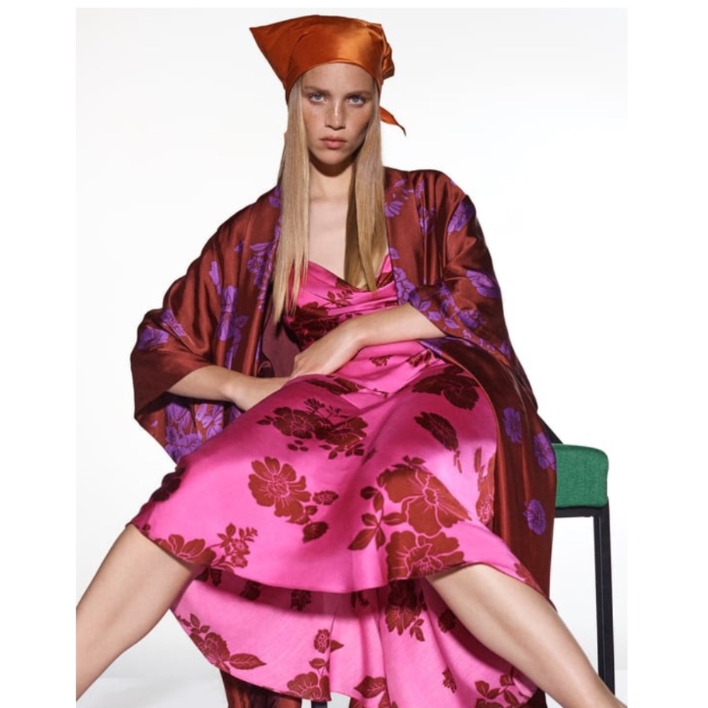 Zara LINGERIE STYLE PRINT DRESS